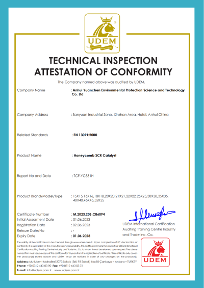 Certificado CE: Honeycomb SCR Catalyst